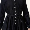 Brit Buttoned Pleated Denim Dress Navy Blue Großhandel dress view 4 - Hicabistan Türkei Fabrik