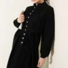 Brit Buttoned Pleated Denim Dress Black all'ingrosso dress view 2 - Hicabistan fabbrica Turchia