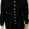 Brit Buttoned Pleated Denim Dress Black all'ingrosso dress view 4 - Hicabistan fabbrica Turchia