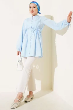 Alternative view of Brit Buttoned Pleated Tunic Baby Blue