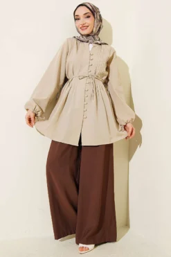 Alternative view of Brit Buttoned Pleated Tunic Beige