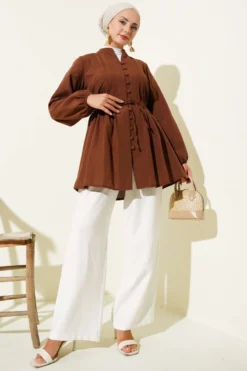 Alternatieve weergave van Brit Buttoned Pleated Tunic Brown