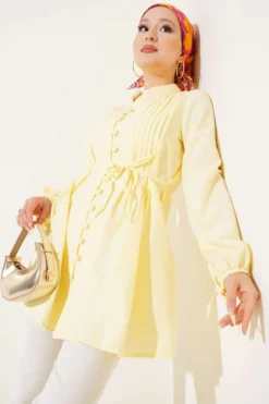 Brit Buttoned Pleated Tunic Yellow