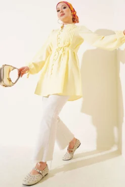 Alternative view of Brit Buttoned Pleated Tunic Yellow