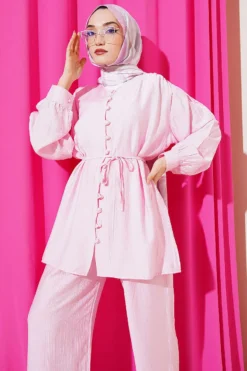 Alternative view of Brit Buttoned V-Neck Two-Piece Set Pink