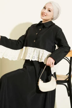Alternative view of Embroidered Detail Parachute Skirt Two-Piece Set Black