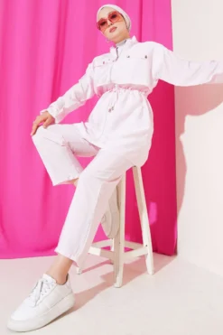 Pocket Flap Waist Tunic Set Pink