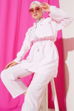 Alternative view of Pocket Flap Waist Tunic Set Pink