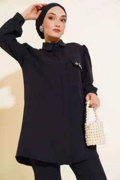 Alternative view of Pocket Cover Stone Detailed Two-Piece Set Black