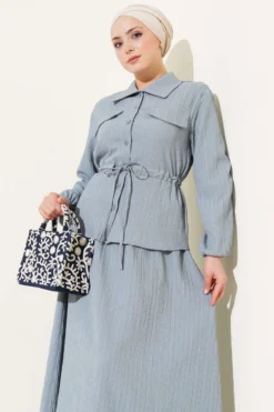 Alternative view of Pocket Flap Waist Tunic Skirt Set Grey