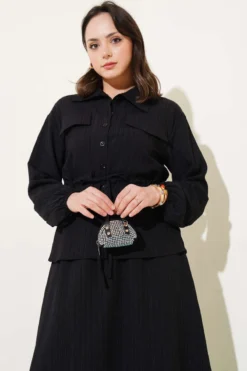 Alternative view of Pocket Flap Waist Tunic Skirt Set Black