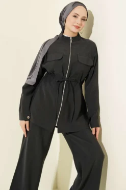 Pocketed Belted Tunic Modal Two-Piece Set