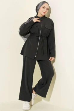 Alternative view of Pocketed Belted Tunic Modal Two-Piece Set