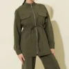 Pocketed Belted Tunic Modal Two-Piece Set Khaki all'ingrosso clothing set view 2 - Hicabistan fabbrica Turchia