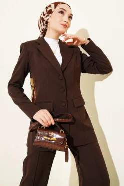 Alternative view of Blazer Jacket with Pocket Two-Piece Set Brown