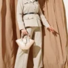 Pocket Flap Belted Jacket Set Beige en gros clothing set - Hicabistan usine Turquie