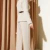 Pocket Flap Belted Jacket Set Beige en gros clothing set view 3 - Hicabistan usine Turquie