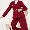 Pocket Flap Belted Jacket Set Burgundy en gros clothing set - Hicabistan usine Turquie