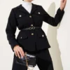 Pocket Flap Belted Jacket Set Black بالجملة clothing set view 2 - Hicabistan مصنع تركيا