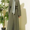 Pocket-Front Belted Tencel Dress Set Khaki wholesale clothing set view 3 - Hicabistan Turkey factory