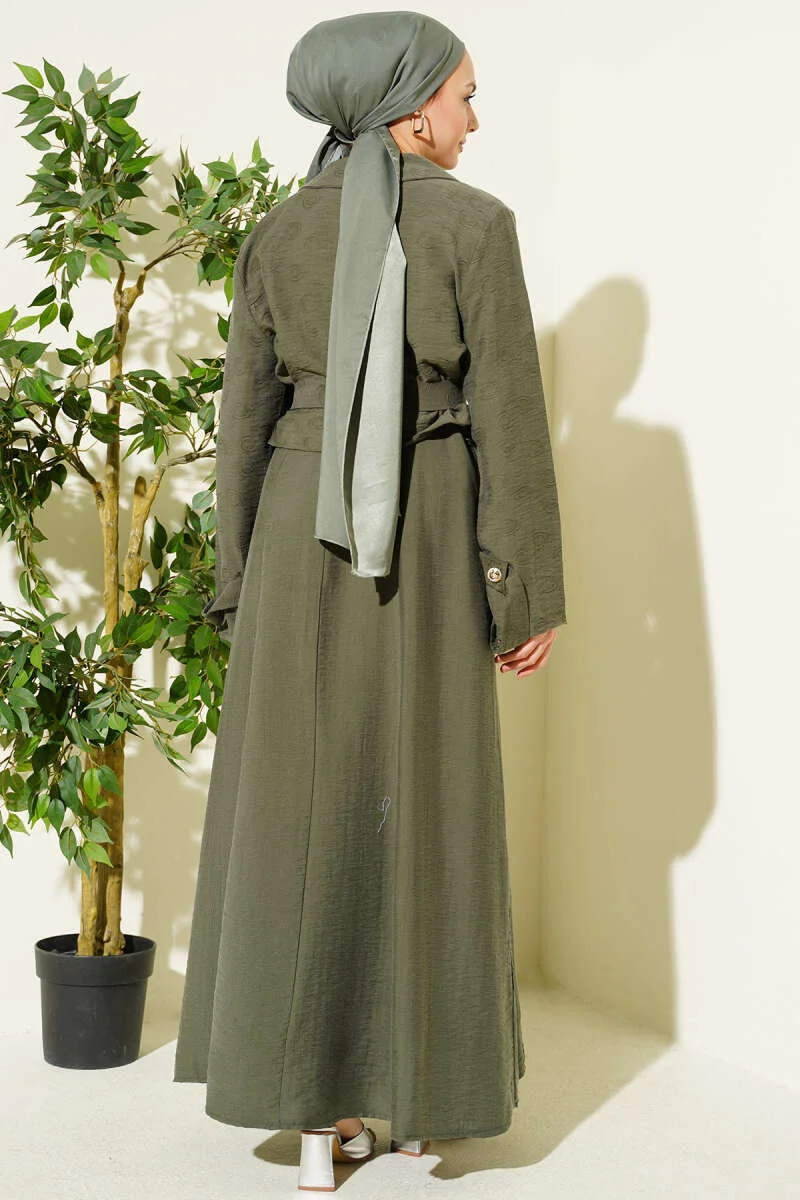 Pocket-Front Belted Tencel Dress Set Khaki wholesale clothing set view 3 - Hicabistan Turkey factory