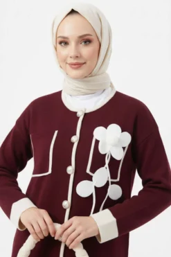 Alternative view of Pocket Top Rose Embroidered Skirted Two-Piece Set Burgundy
