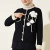 Pocket Top Rose Embroidered Skirted Two-Piece Set Navy Blue