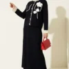 Pocket Top Rose Embroidered Skirted Two-Piece Set Navy Blue groothandel clothing set view 2 - Hicabistan Turkije fabriek
