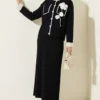 Pocket Top Rose Embroidered Skirted Two-Piece Set Black en gros clothing set - Hicabistan usine Turquie
