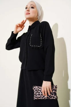 Pocket Stone Ruffled Skirt Two-Piece Set Black wholesale clothing set view 2 - Hicabistan Turkey factory