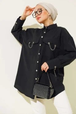 Shirt with Pocket and Cuff Chains Black