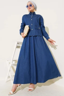 Pocket Buttoned Skirt Denim Set