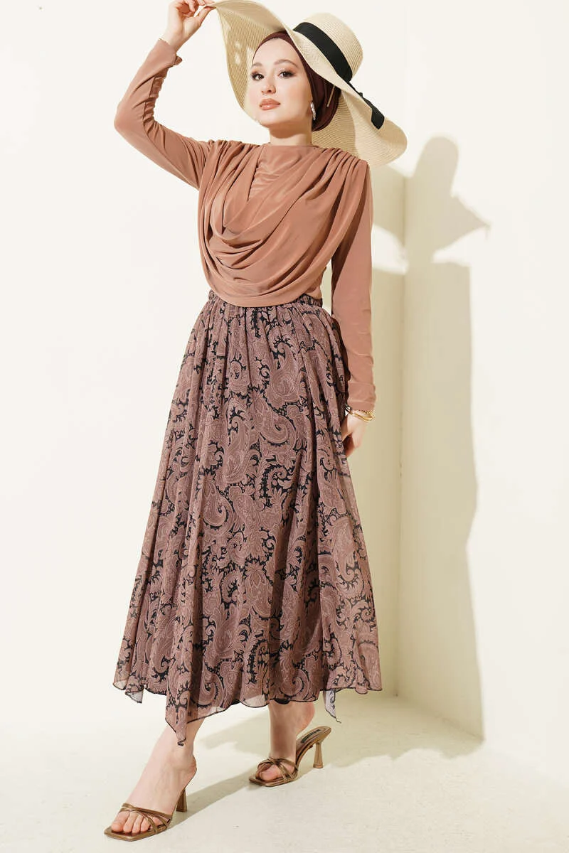 Draped Collar Patterned Two-Piece Set - Image 2