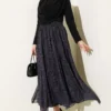 Draped Collar Patterned Two-Piece Set Black wholesale clothing set - Hicabistan Turkey factory