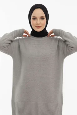 Low Shoulder Detailed Knit Tunic Grey