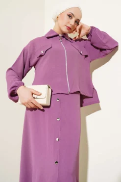 Button Detail Zipped Ayrobin Dress Set بالجملة clothing set view 2 - Hicabistan مصنع تركيا