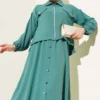 Button Detail Zipped Ayrobin Dress Set Green all'ingrosso clothing set view 2 - Hicabistan fabbrica Turchia