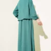 Button Detail Zipped Ayrobin Dress Set Green all'ingrosso clothing set view 3 - Hicabistan fabbrica Turchia