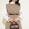 Button Detail Belted Three-Piece Set Mink بالجملة clothing set view 2 - Hicabistan مصنع تركيا