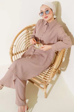 Buttoned Tree Bark Two-Piece Set