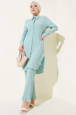 Buttoned Tree Bark Two-Piece Set Mint