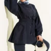 Button Balloon Sleeve Parachute Two-Piece Set Navy Blue groothandel clothing set - Hicabistan Turkije fabriek