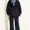 Button Balloon Sleeve Parachute Two-Piece Set Navy Blue wholesale clothing set view 3 - Hicabistan Turkey factory