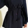 Button Balloon Sleeve Parachute Two-Piece Set Navy Blue wholesale clothing set view 4 - Hicabistan Turkey factory