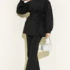 Button Balloon Sleeve Parachute Two-Piece Set Black wholesale clothing set - Hicabistan Turkey factory
