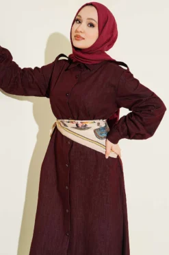 Alternative view of Buttoned Scarf Long Tunic Burgundy