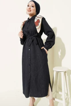 Alternative view of Buttoned Scarf Long Tunic Navy Blue