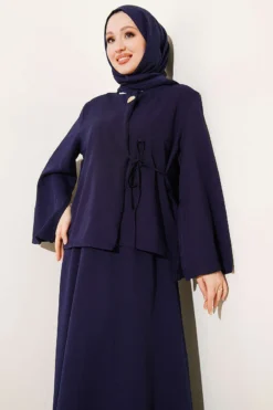 Alternative view of Buttoned Tied Waist Double Skirt Set Navy Blue