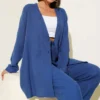 Buttoned Belted Muslin Two-Piece Set Indigo Großhandel clothing set view 2 - Hicabistan Türkei Fabrik