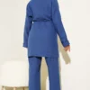 Buttoned Belted Muslin Two-Piece Set Indigo Großhandel clothing set view 3 - Hicabistan Türkei Fabrik